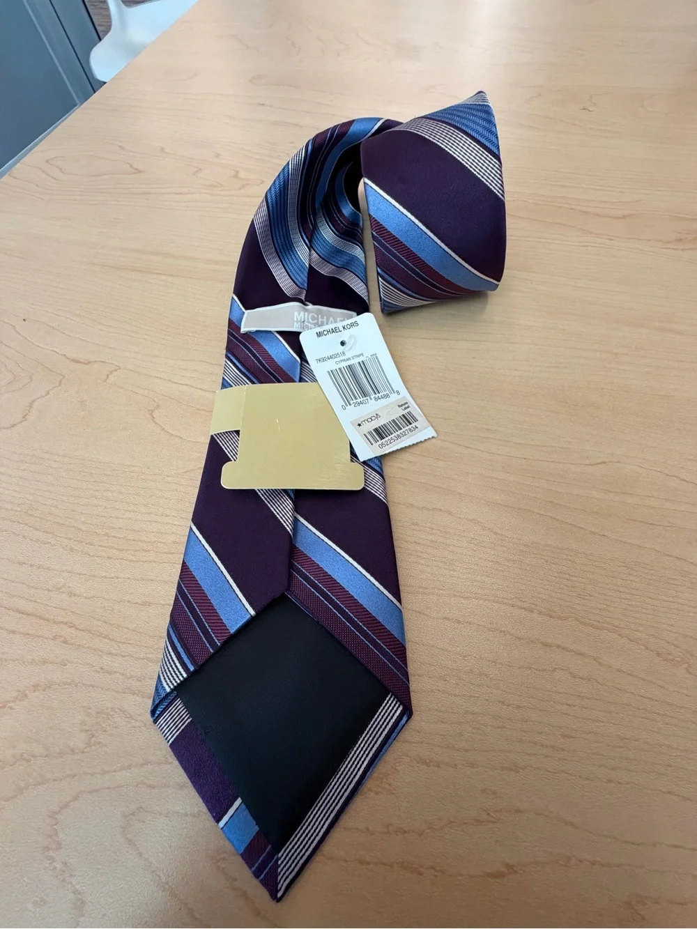 Michael Kors Burgundy, Blue and Silver Diagonal Stripe Tie